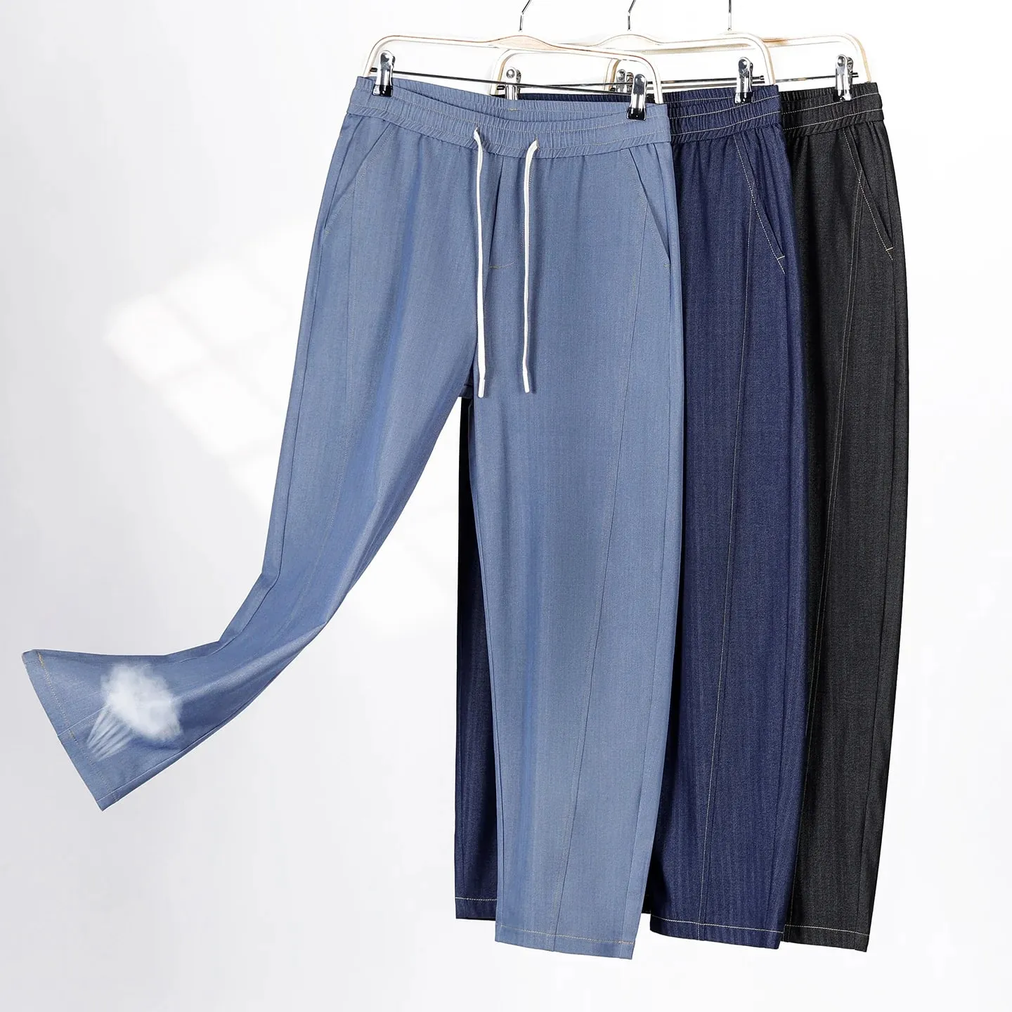 2026 High Quality Summer Thin Stripe Jeans Men Elastic Waist Breathe Straight Y2K Harajuku Korea Trousers Male Plus Size M-5XL — image 2