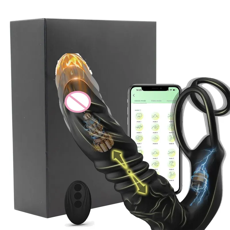 APP Teleskopisk dobbeltringtrykvibrator til mænd prostata massageapparat 5 i 1 vibratorstik Dildo Vibrator Voksen sexlegetøj mænd — image 8