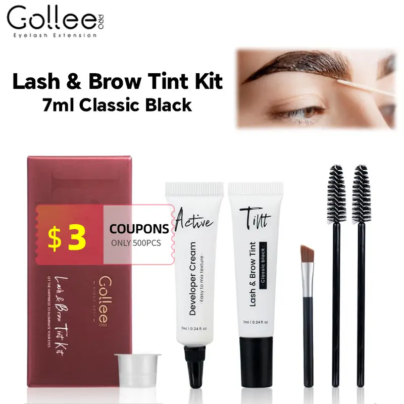 Gollee Eyebrow Tint Set 6ml Natural Classic Black Eyelash Brow Tint Kit Semi Permanent Lasting Brow Lash Tint Waterproof Set — image 2