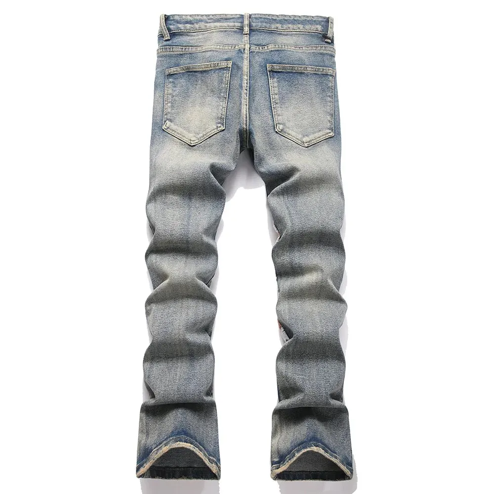Herren-Jeans mit Totenkopf-Boot-Cut-Denim, Vintage-Stil, Blue Devil-Stickerei, Stretchhose, schmale Schlaghose — image 2