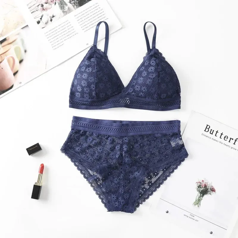 Set reggiseno da donna con retro in pizzo senza bordi in acciaio Coppa triangolare francese Confortevole copertura del torace Biancheria intima estensibile per la pelle