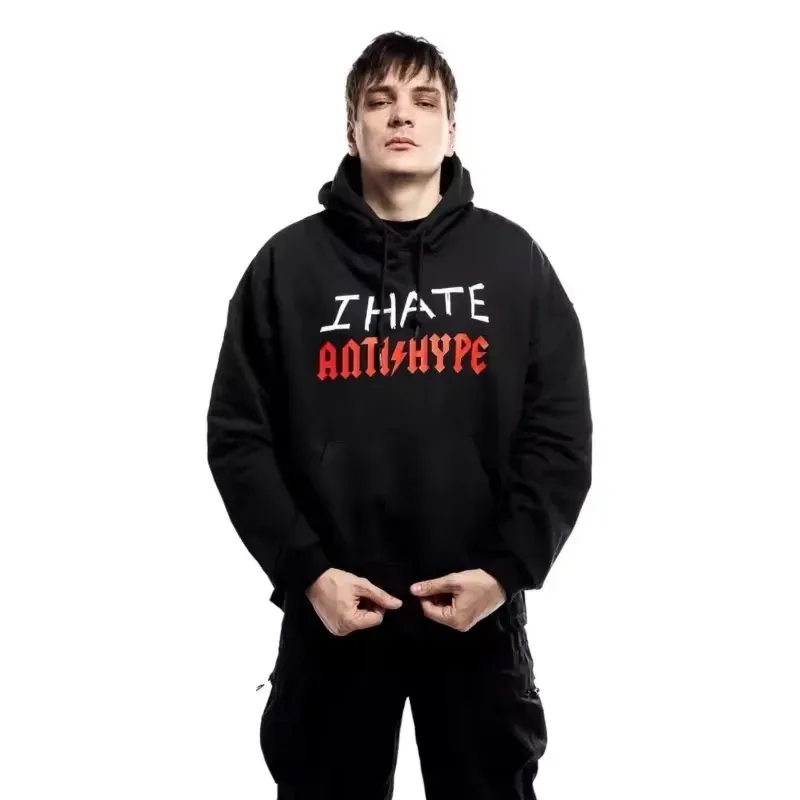 Herren Hoodies I HATE ANTIHYPE Brief Harajuku Übergroßer Pullover Print Sweatshirt Hip Hop Mode Y2k Langarm Tops Kleidung — image 3