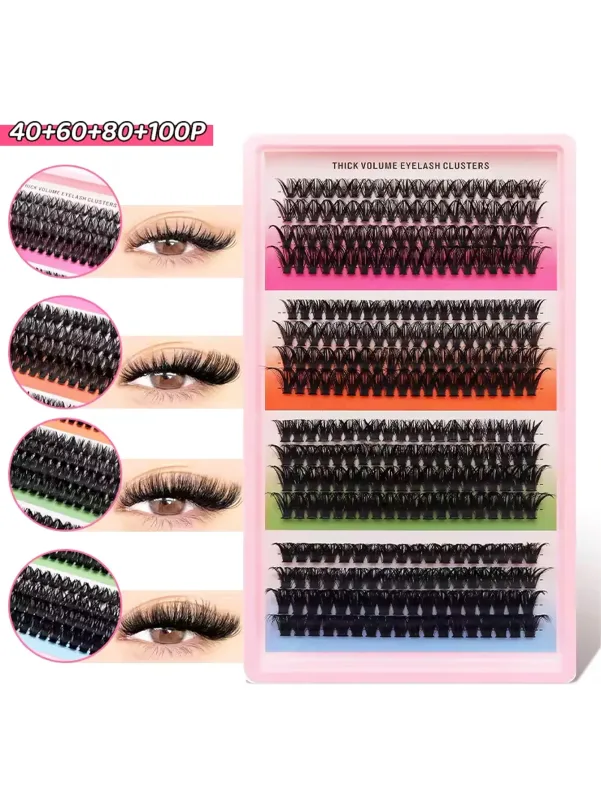 Cat Eye 16 rækker Cluster Lashes 406080100P Blandede DIY Individuelle øjenvipper Tykke Bakke DIY Eyelash Extension Wispy Volume Eyelashes — image 8