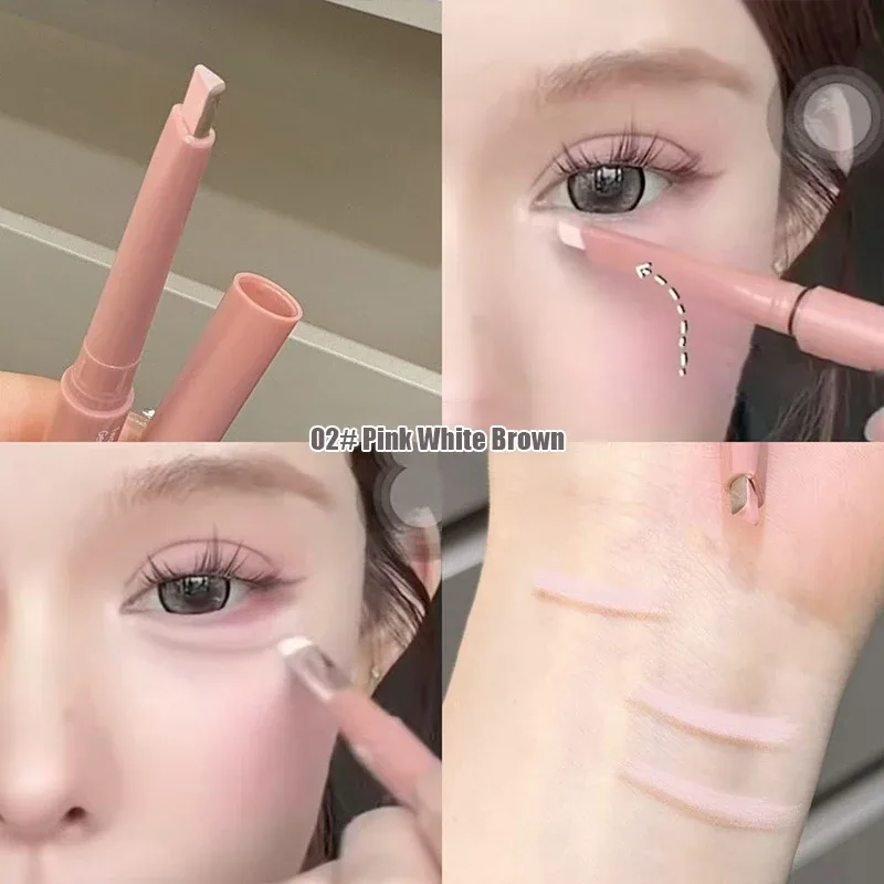 Bicolor Under Eyes Pen Double Ended Lying Silkworm Pencil Nude Lower Eyelid Contour Aegyo-sal Eyeliner Makeup with Detail Brush — image 8