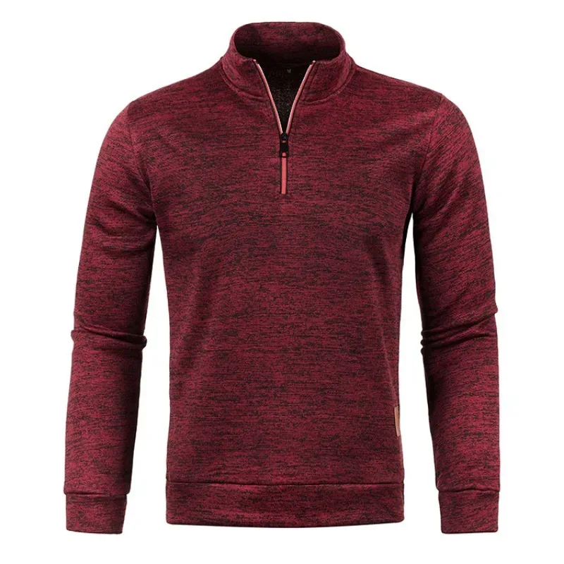 Autumn Men's Half Zipper Sweatshirt Long Sleeve Solid Color Pullover Turtleneck Streetwear Winter Warm Jacket Sport Coats — image 7