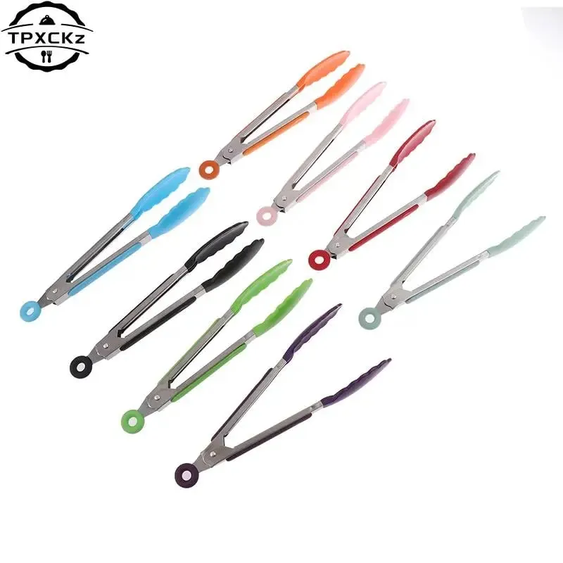 Silikon BBQ Grillen Tong Küche Kochen Salat Brot Servieren Tong Antihaft Grill Clip Clamp Edelstahl Werkzeuge Gadgets — image 3
