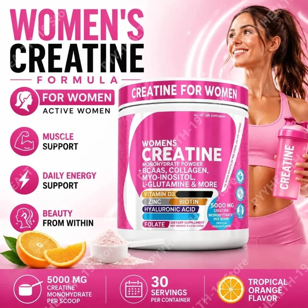 Creatina monoidrato da donna in polvere 5000 mg Collagene BCAA L-Glutammina Per l'energia muscolare e il supporto della bellezza Formula per adulti 269 g — image 2