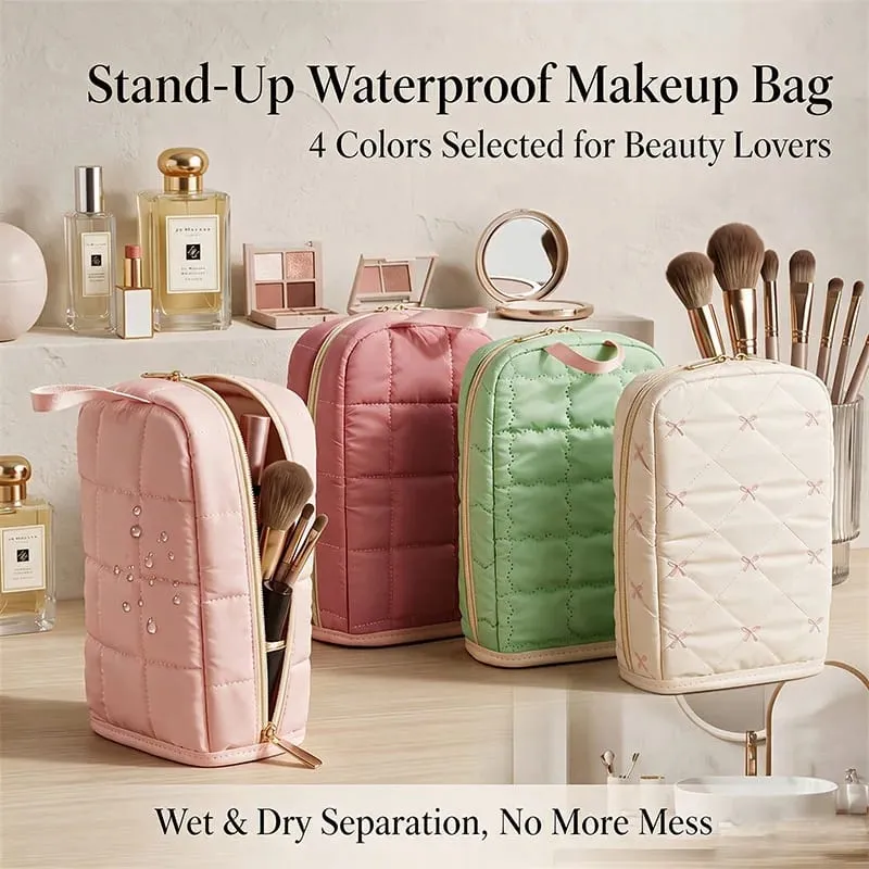 Standing Makeup Brushes Storage Bag Malaking Kapasidad Waterproof PU Leather Cosmetic Tools Organizer Para sa Makeup Brushes Lipsticks — image 1