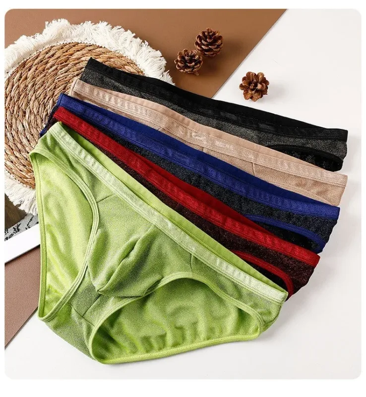 Herren-Höschen aus Eisseide, dreieckig, sexy, U-förmig, dünne Slips, atmungsaktives Mesh, niedrige Taille