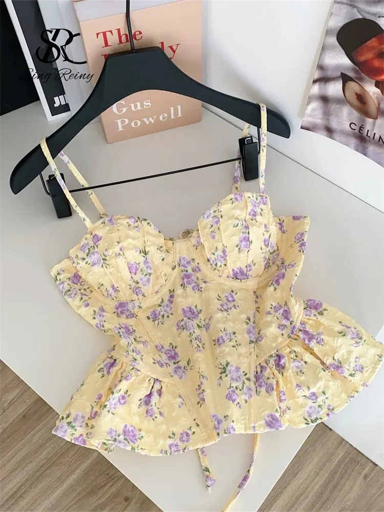 Corsetto francese Stampa Beach Canotta Donna Strap Irregolare Slim Hotsweet Camis e Top con Bretelline Streetwear Vacanza Bohe Sexy MIni Top — image 3