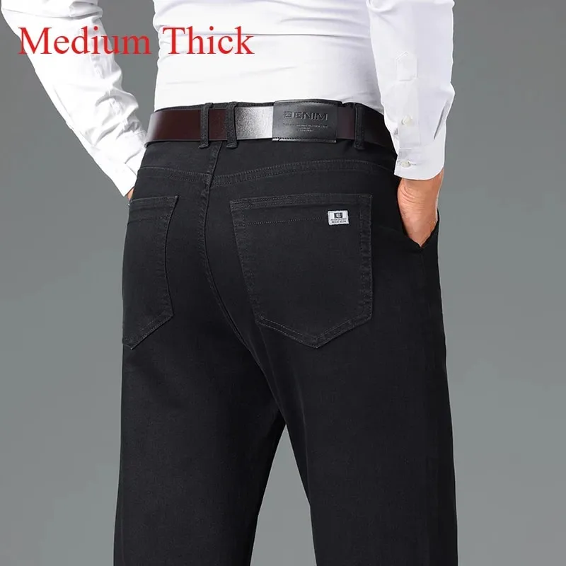 2024 Brand Thin or Thick Material Men's Elastic Cotton Jeans Fashion Gray Comfortable Denim Business Casual High Waist Pants — image 14