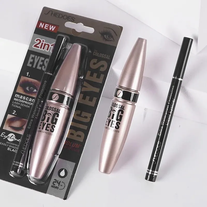 Set Maskara 2 In 1 Tahan Air Set Eyeliner Bulu Mata Hitam Pemanjang Kuas Bulu Mata Ekstensi Bulu Mata Makeup Kecantikan Maskara Pemakaian Panjang — image 6