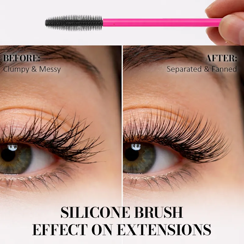 Pennello per ciglia in silicone Bacchette per mascara Applicatore Pettine per sopracciglia Asta Spoolies Pennelli per ciglia Forniture per estensione ciglia Strumenti per trucco — image 3