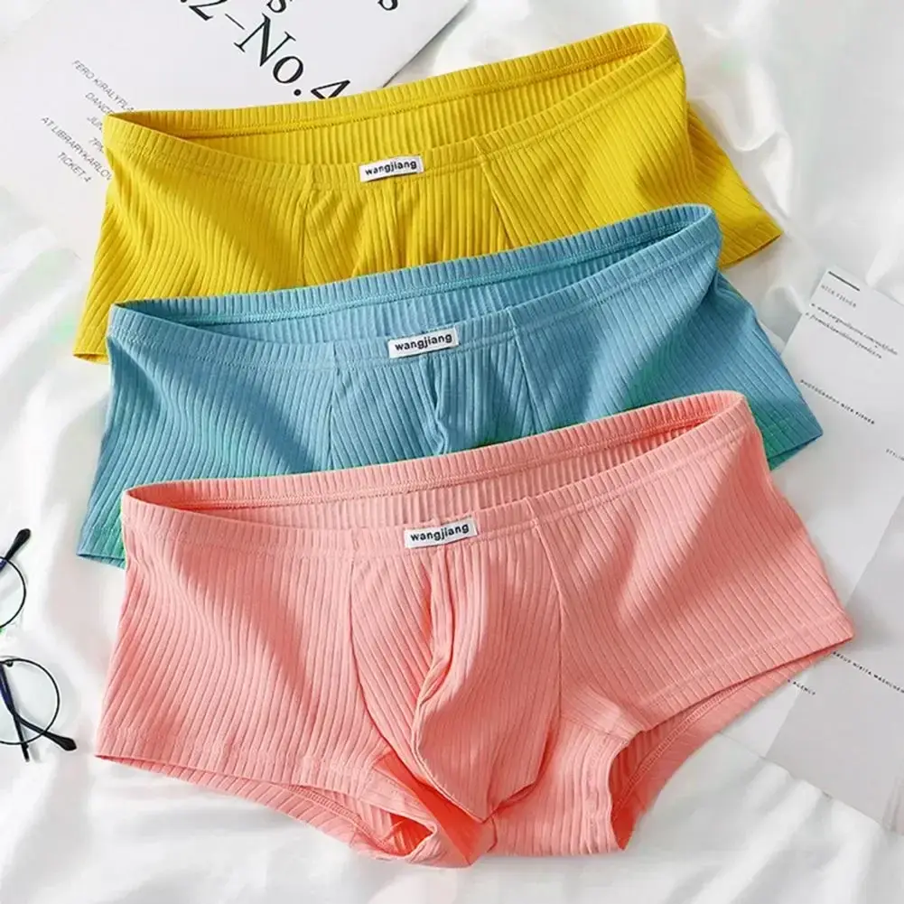 1PCS/3PCS/9PCS Men Boxer Shorts Low-rise Solid Color Ribbed Panties Underpants — image 3