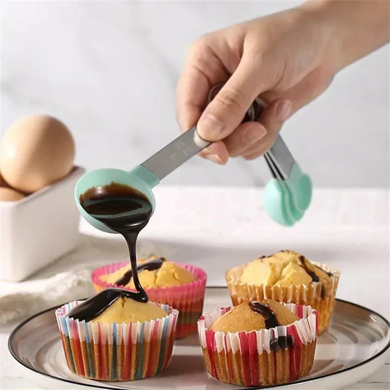 4/8 Cái/bộ Cốc Đo Đa Năng Bằng Nhựa Muỗng Đo Lường Tay Cầm Bằng Thép Không Gỉ Với Dụng Cụ Làm Bánh Đo Tốt Nghiệp — image 4