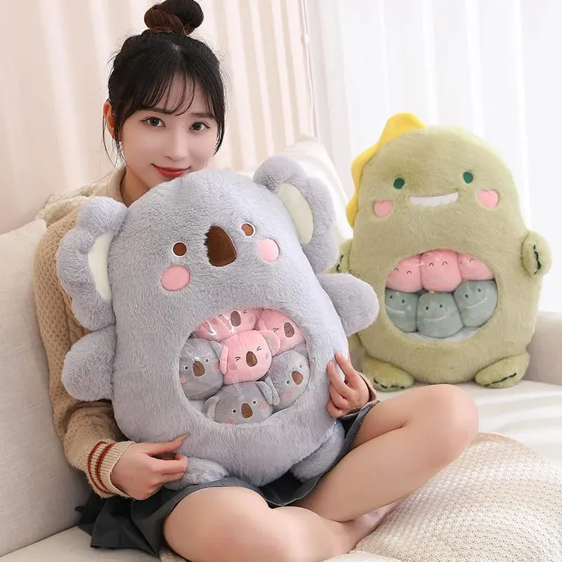 Petits jouets à l'intérieur, 6 pièces, mignon Panda Koala lapin dinosaure animaux de dessin animé, oreiller en peluche doux, coussin de canapé en peluche, oreiller de décoration intérieure — image 5