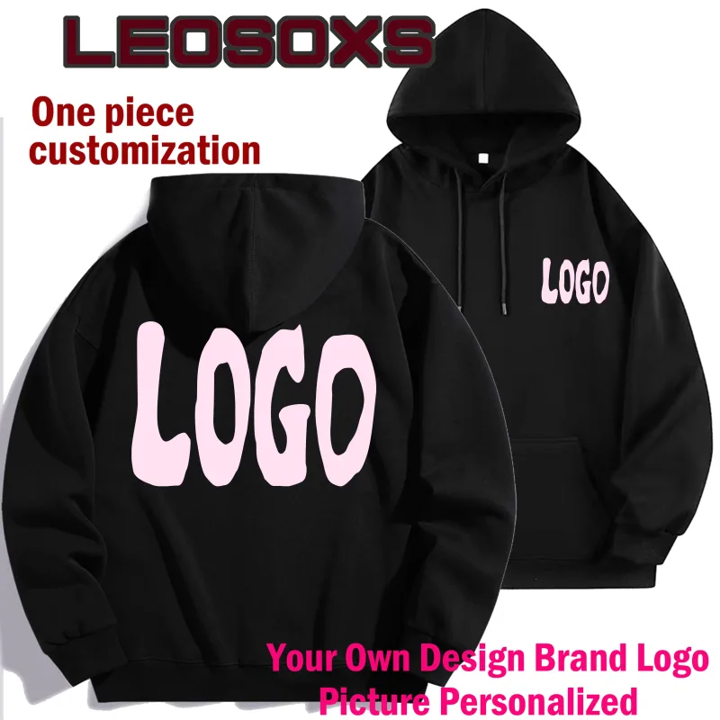 DIY Custom Logo Black Hooded Sweatshirt Pure Cotton Long-Sleeved Pullover Casual Top for Men And Women Autumn Winter Fashion — image 2