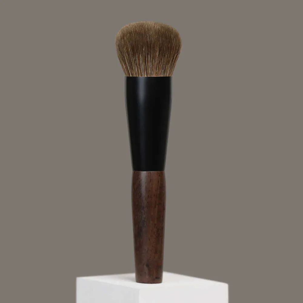 T100 Professional Handmade Makeup Brushes Soft Natural Goat Hair Round Face Powder Brush Short Ebony Wood Handle Make Up Brush — image 2