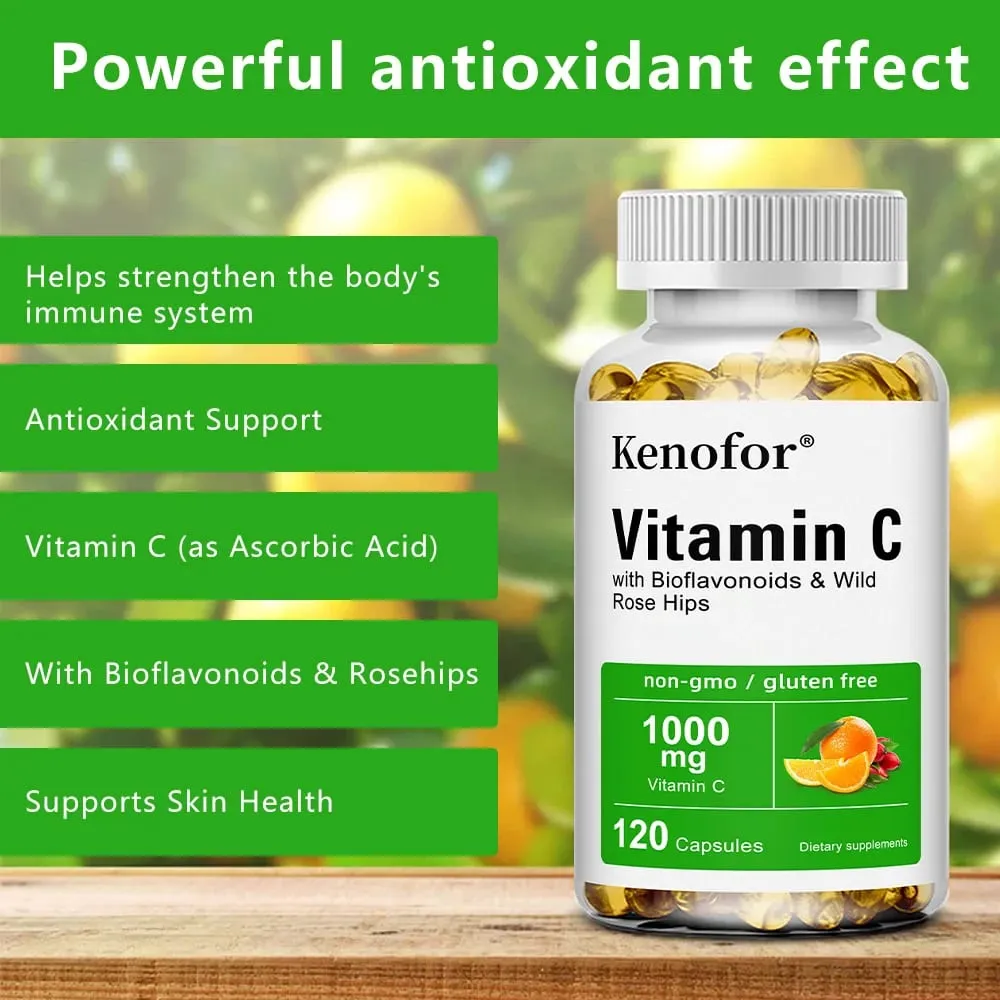Vitamin C 1000 Mg - with Citrus Rosehip Immune Support Collagen Production Skin Health Antioxidant 120 Capsules — image 4