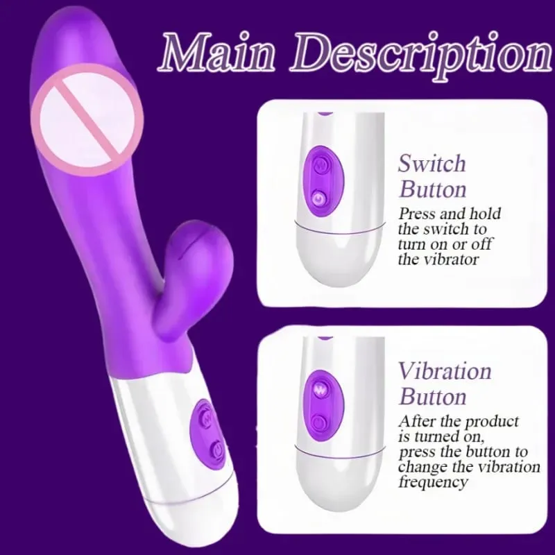 Rabbit Vibrator G-Spot Silicone Dildo Dual Vibrating Clitoris Stimulator 10 Speeds Επαναφορτιζόμενο αδιάβροχο σεξ παιχνίδι για γυναίκες — image 4