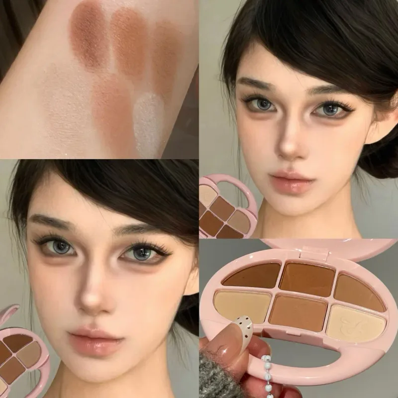 Disco per ombretti a sei colori rosa marrone Palette di ombretti perlescenti opachi a bassa saturazione Trucco coreano Cosmetico per occhi luccicante opaco — image 8