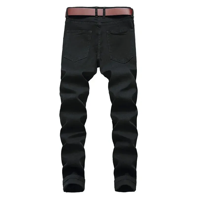 Pantaloni in denim con foro 2025 Jeans da uomo con foro in rovina di marca marea Solid Slim Pantaloni hip-hop High Street all-match rosso bianco di grandi dimensioni — image 5