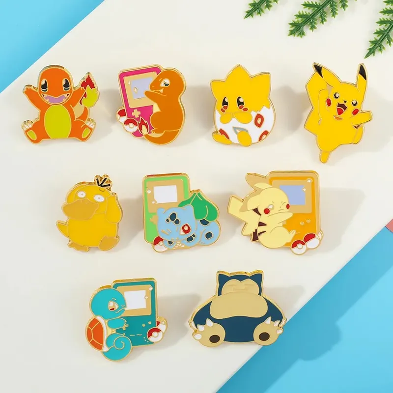Cute Pikachu Brooch Anime Figures Gengar Psyduck Squirtle Togepi Bulbasaur Enamel Lapel Pin Badges on Backpack — image 3