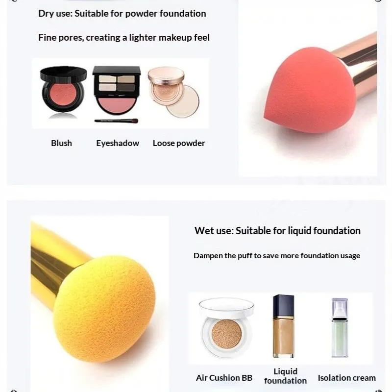 (.) 3 pennelli per trucco a testa di fungo per donna, fondotinta in spugna, soffio di polvere con manico, strumento cosmetico a forma liscia — image 5