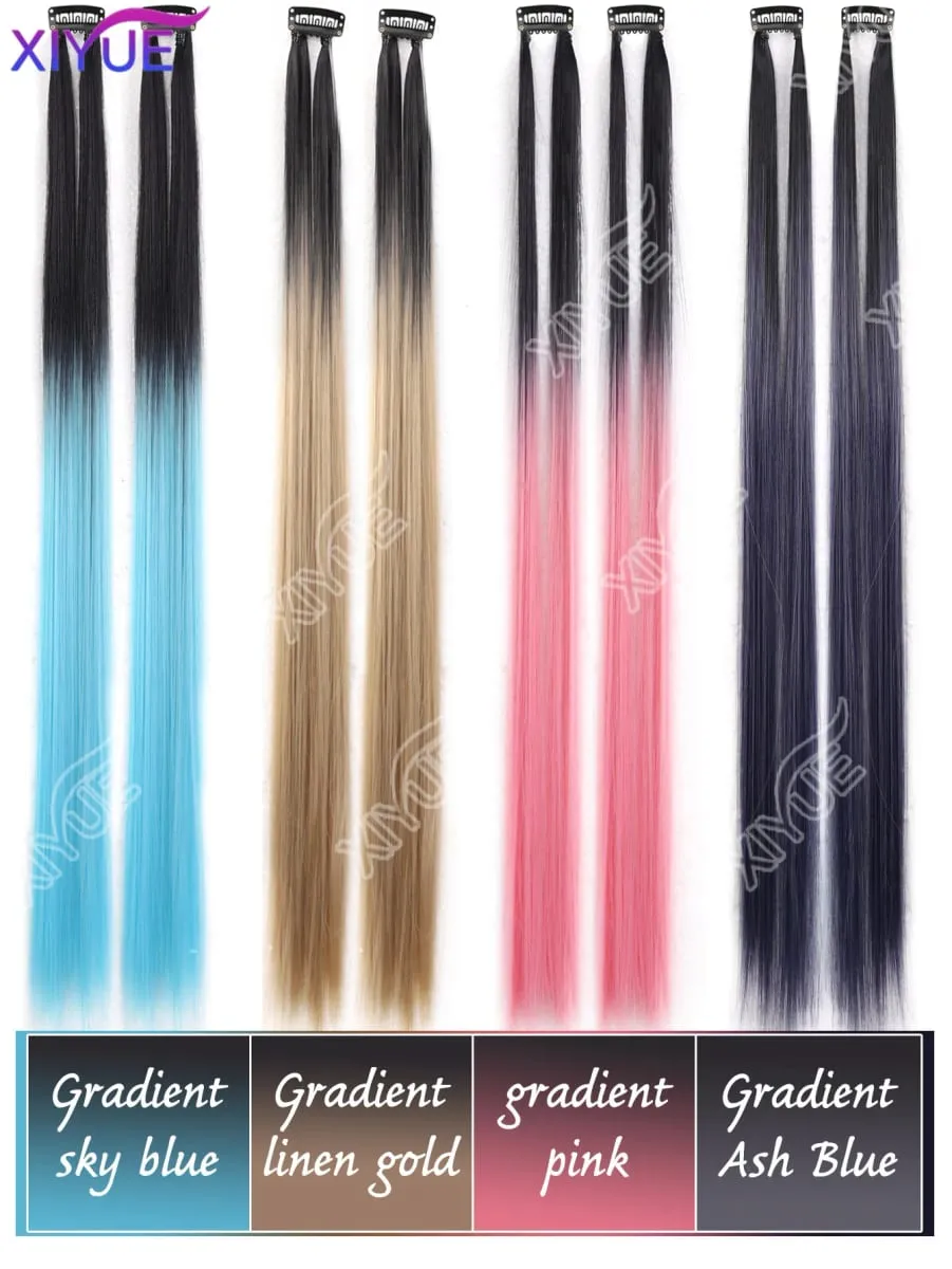 XY Hair Extensions 2 stks/pak Rechte Extensions Multi-Kleuren Hoogtepunten Synthetisch haar Regenboog Haarstukjes voor Meisjes Halloween — image 5