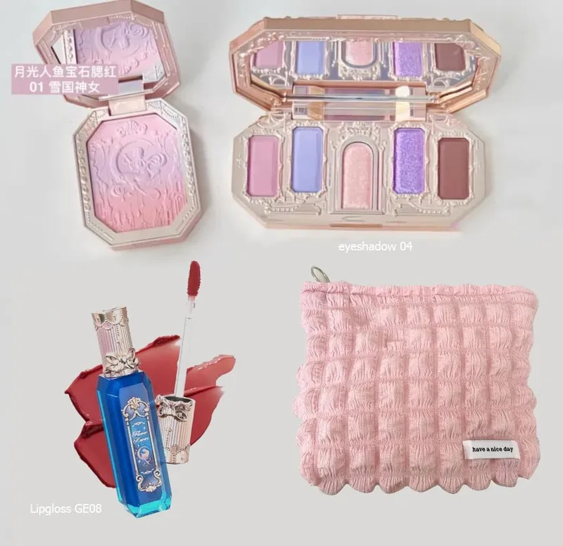 Flower Knows Makeup Full Set Moonlit Mermaid Eye Shadow Palette Matte Blush และ Lipgloss Flowerknows Kit กระเป๋าแต่งหน้าสำหรับผู้หญิง — image 14