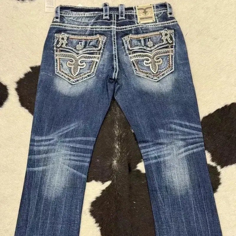 Yıkanmış Eski Tasarım High Street Gevşek Düz Geniş Paça Hafifçe Çekilmiş Kot Giyim Kargo Erkek Pantolon Mor Marka Erkekler için