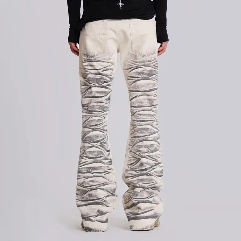 Y2K Vintage Distressed Micro Flaredกางเกงยีนส์ล้างHigh Street Hip Hopขากว้างขากว้างกางเกงGothic Slim Fit Unisexทรัมเป็ตกางเกงยีนส์ — image 4