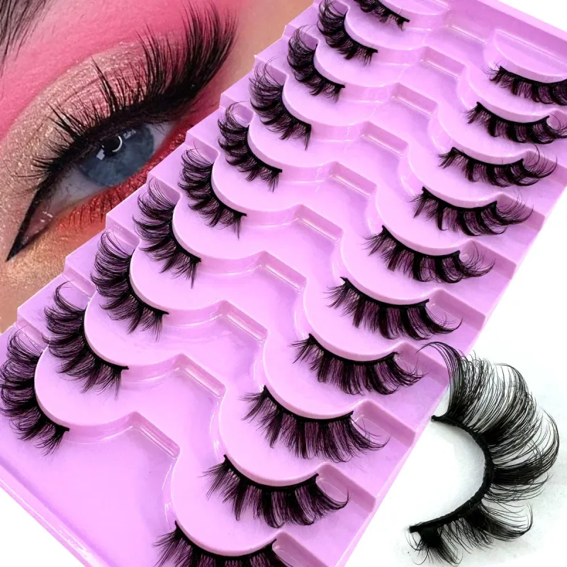 Halve vipper 10 par halve vipper Bløde naturlige katteøjevipper Makeupværktøj Falske øjenvipper Extension Fluffy Faux Cils — image 11