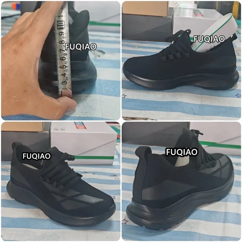 Nam Tất Cả Màu Đen Lưới Thoáng Khí Thang Máy Giày 8Cm Vô Hình Tăng Chiều Cao Không Trượt Giày Thể Thao Hàng Ngày Đi Tập Luyện Giày