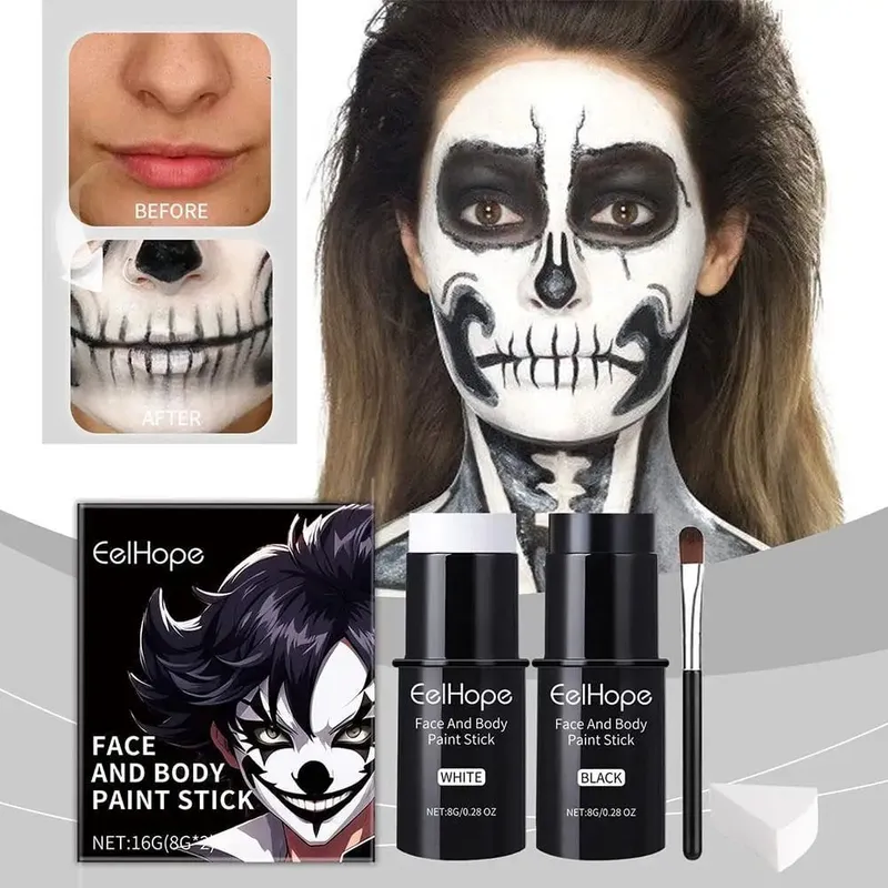 1 ชุดสีดำสีขาวตา Face Body Paint Stick ครีมแต่งหน้าปาร์ตี้ฮาโลวีนเครื่องแต่งกายปากกาน้ำหนักเบากันน้ำกีฬาปากกาปลอดภัย o2v3 — image 2