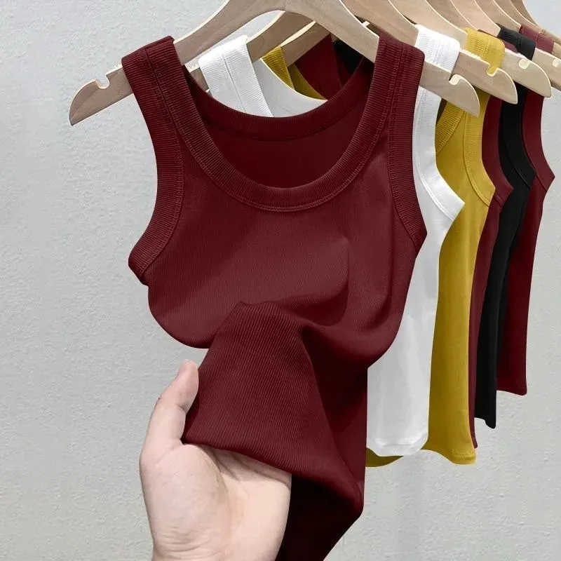 Nữ Chắc Chắn Cổ Tròn RibbedTop Yếm Mùa Hè Cơ Bản Co Giãn Spaghetti Dây Top Nhẹ Thoáng Mát Đế Áo Vest Không Tay — image 2