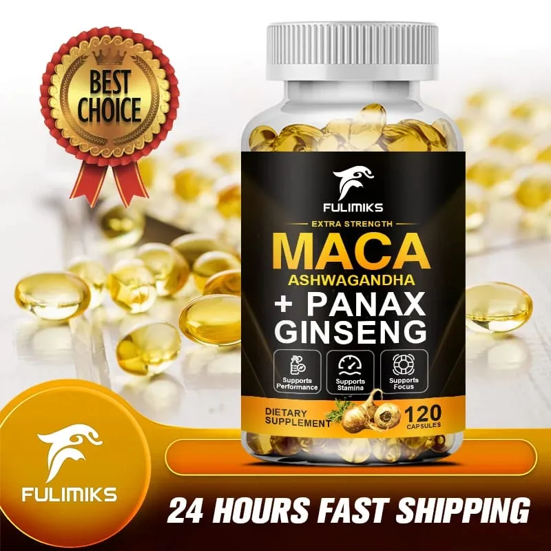 Miscela tripla di maca con integratore di ginseng e ashwagandha che favorisce la salute riproduttiva, l'equilibrio ormonale, i muscoli e il sollievo dallo stress — image 7