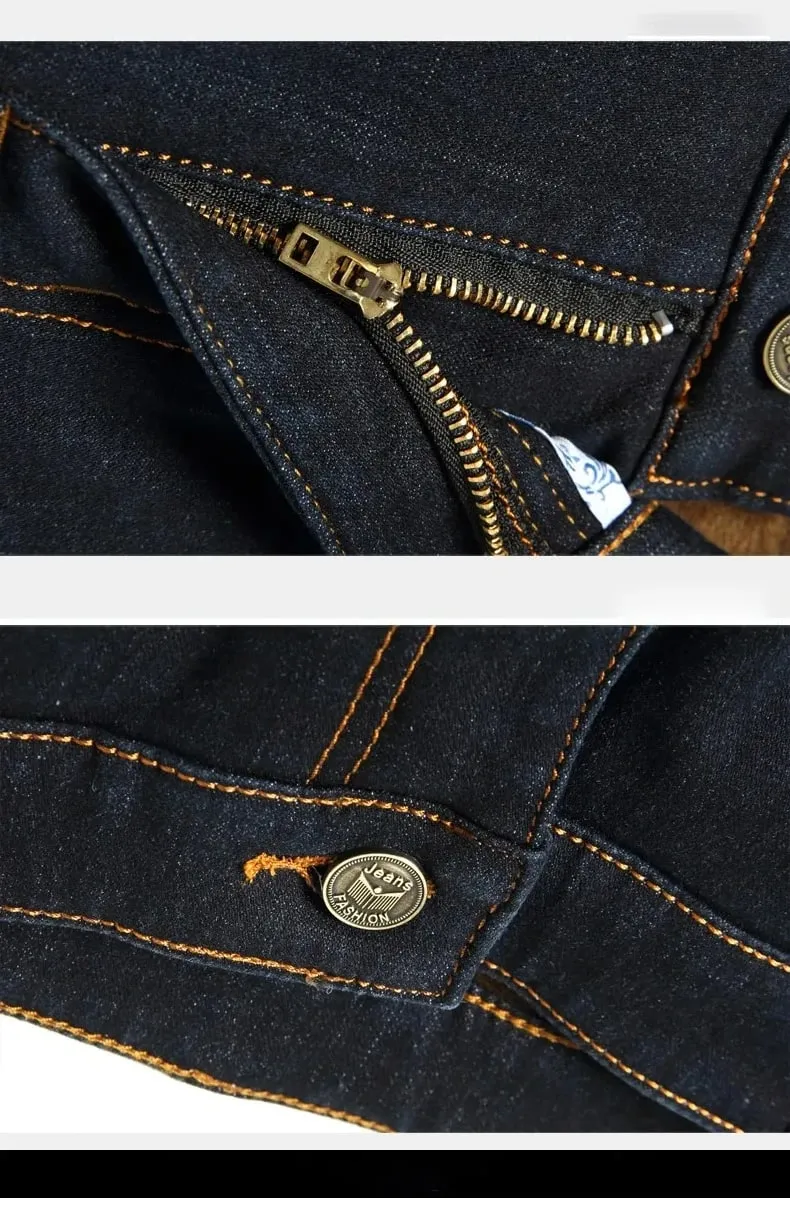 Jeans da uomo foderati in pile riflettente - Fodera spessa e calda Denim resistente e finiture riflettenti Sicuri per gli spostamenti notturni invernali e il tempo libero — image 9