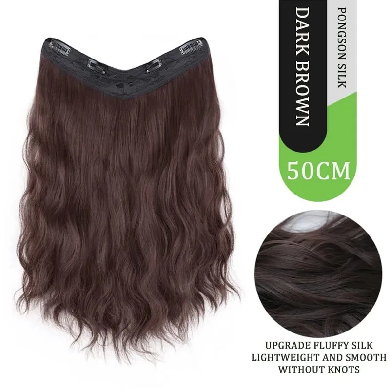U Part Hair Extensionsสังเคราะห์Curly Waveคลิปในส่วนขยายของผมOne Piece 3/4 Full Headครึ่งวิกผมตรงหนาhairpiece — image 13