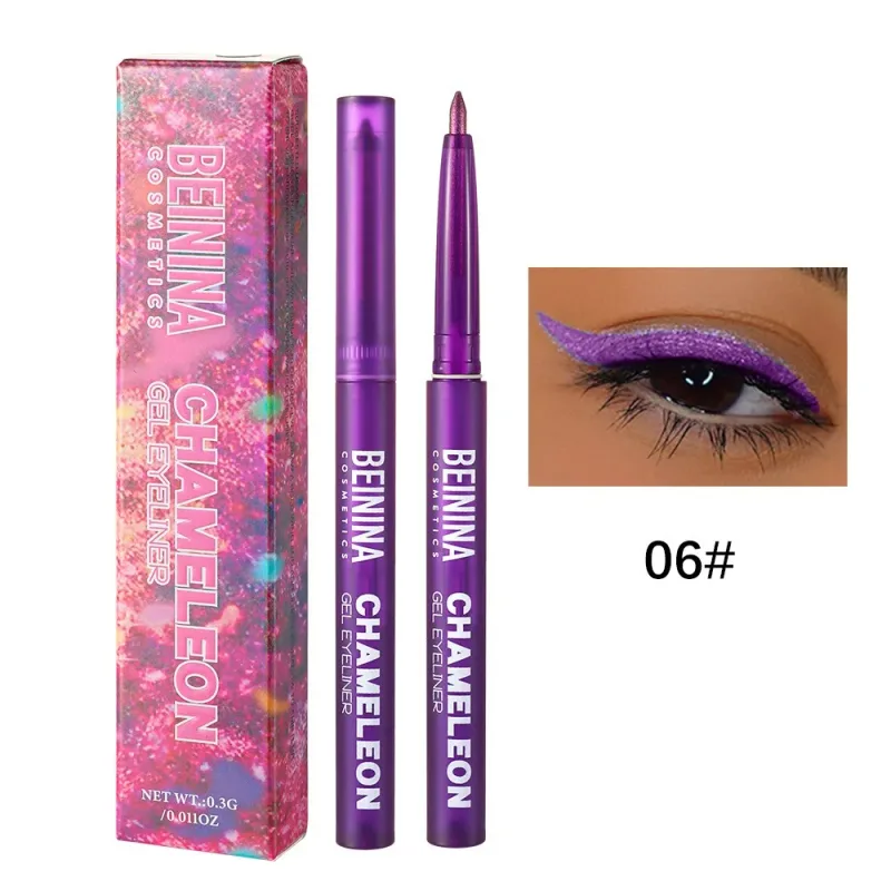Pena Gel Eyeliner Kuning Metalik Bunglon Berkilau Eyeshadow Multiwarna Eye Liner Mutiara Terpolarisasi Glitter Pigmen Mata Makeup — image 12