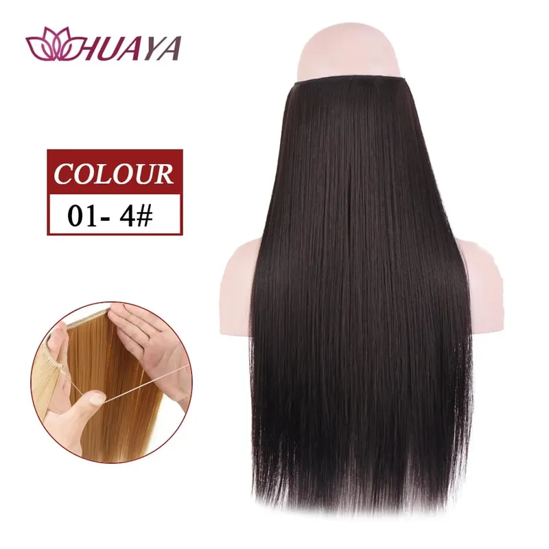 Filo invisibile sintetico lungo rettilineo senza clip nelle estensioni dei capelli Pezzi di capelli finti Linea di pesce segreta Posticci per le donne — image 10