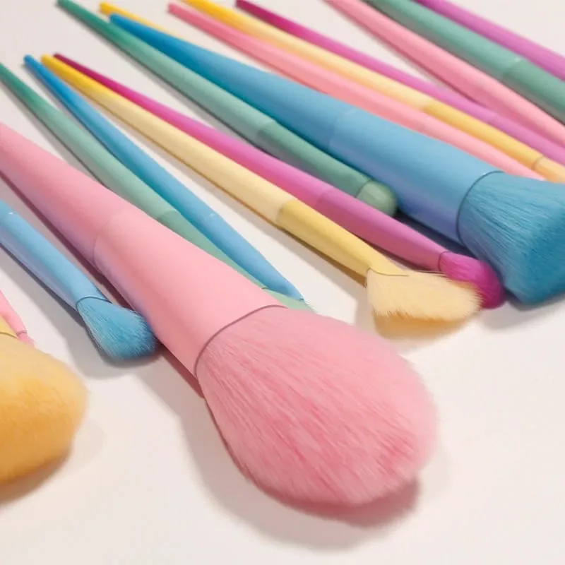 17 Buah Set Kuas Rias Foundation Pencampur Bedak Wajah Concealer Perona Mata Kit Kuas Rias Pelangi — image 3