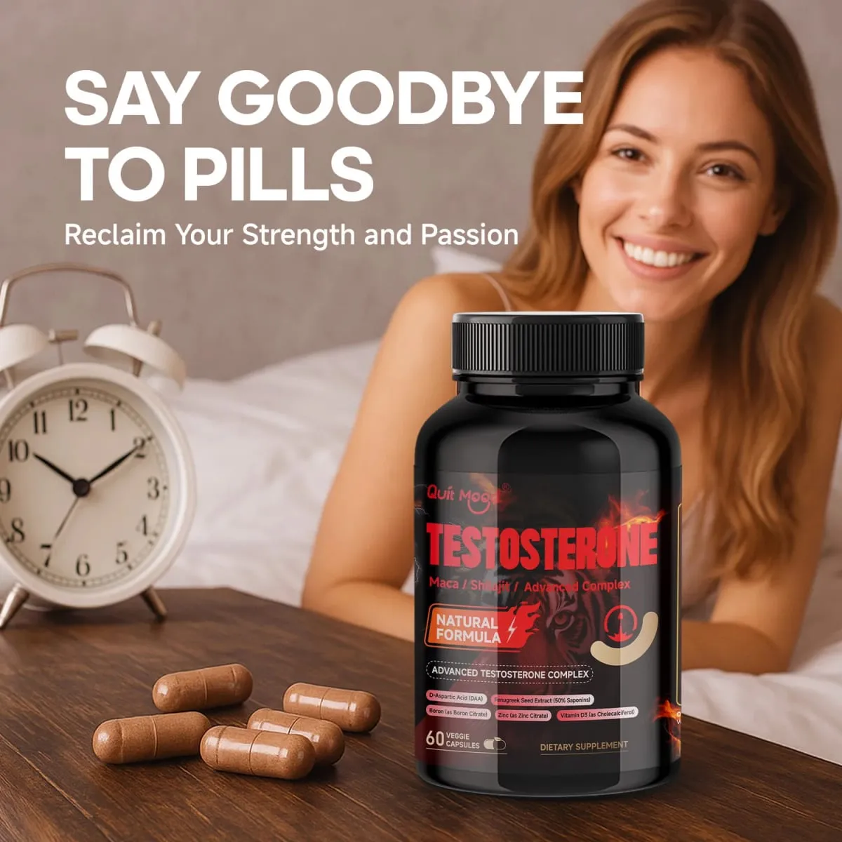 Quit Mood Men's Testosterone Capsules | 100mg Maca & 50mg Shilajit & More | Hormone Balance & Stamina Enhancer – 60 Capsules — image 6