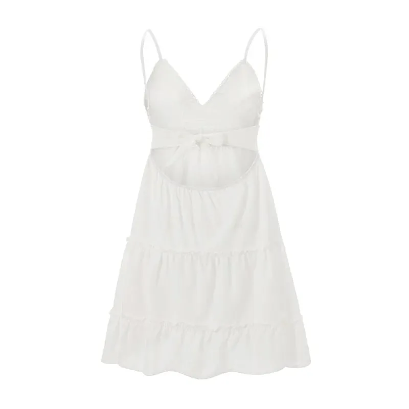 Robe d'été à bretelles Spaghetti pour femmes, style Boho, broderie, taille courte, ligne A, dos nu, à volants, à lacets — image 6