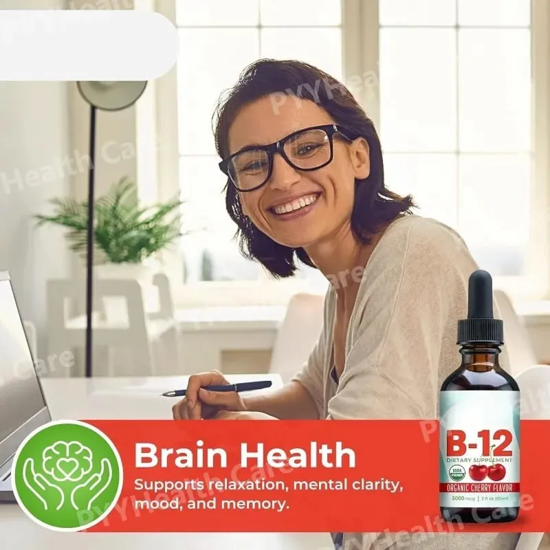 Methylcobalamin B12 Menjatuhkan 5000mcg Vitamin B12 Cecair Tambahan Sublingual Perisa Ceri Vegan Pemakanan Harian Tanpa Gula 60ml — image 3