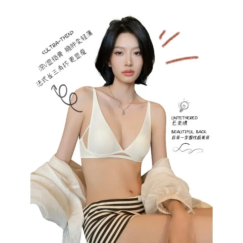 ภาษาฝรั่งเศสคำสามเหลี่ยม Bra กระต่ายหูถ้วยลึก V Bralette ไร้สายสำหรับหน้าอกขนาดเล็กไม่มีช่องว่างเซ็กซี่ชุดชั้นในชุดฤดูร้อนบาง