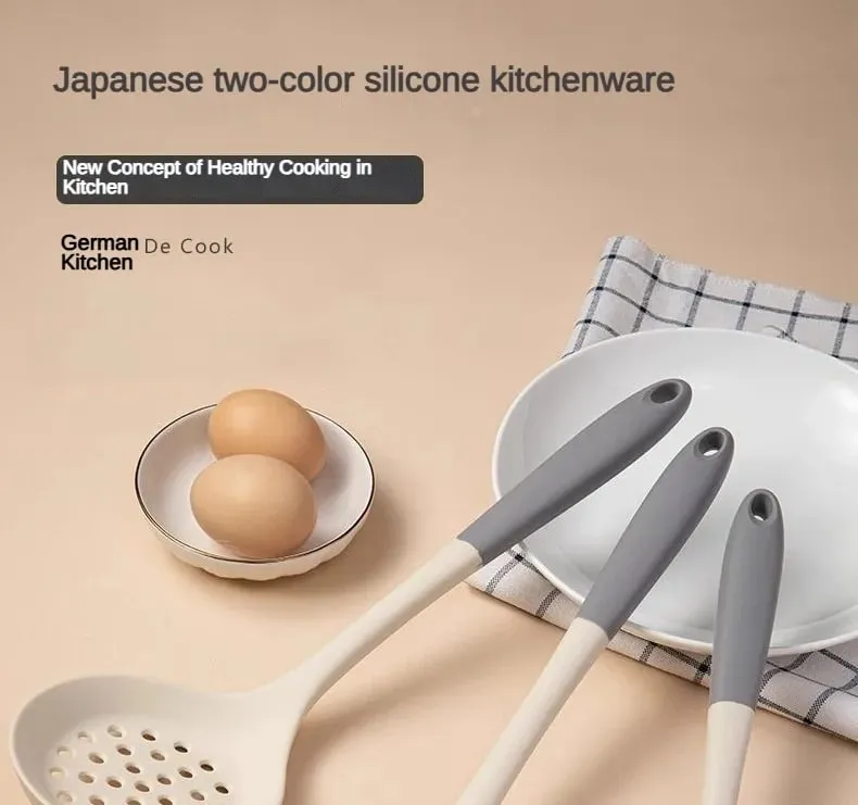 Juego de 1/2/3/4 espátula de silicona gris y blanca, juego de cuchara para sopa, sartén antiadherente, herramientas de cocina, kit de cocina