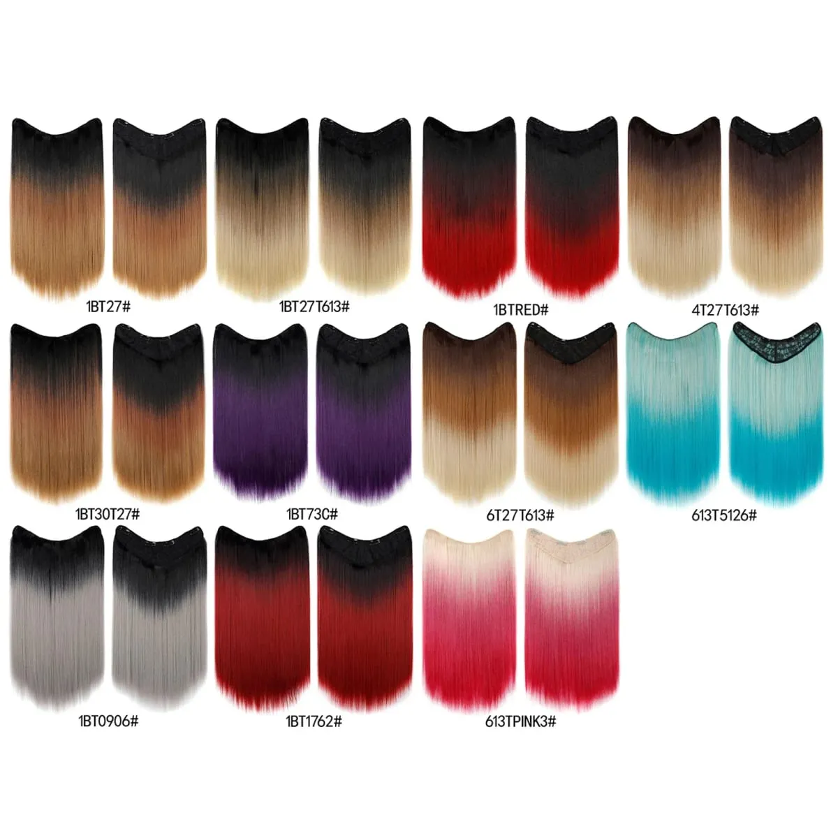 U Shaped One Piece Clip In Hair Extensions 4 Secure Clips Straight Ombre Synthetic Hairpiece 140g For Daily Party