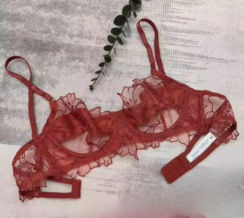 Set di lingerie in pizzo ricamato francese, busto grande, reggiseno dall'aspetto piccolo, senza ferretto, reggiseni trasparenti anti-cedimento per donna S-XL 32-38AB — image 10