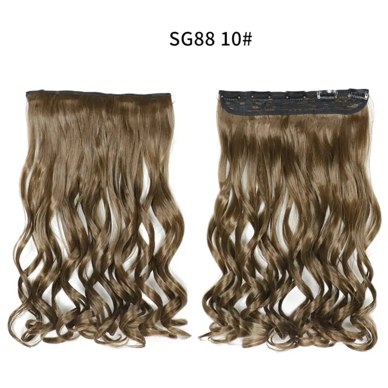 Long Straight Curly One Piece 5clips Clip-in Extensions 22Inch Heat Resistant Hairstyles Colour Mix Blonde Hair Piece For Women — image 44